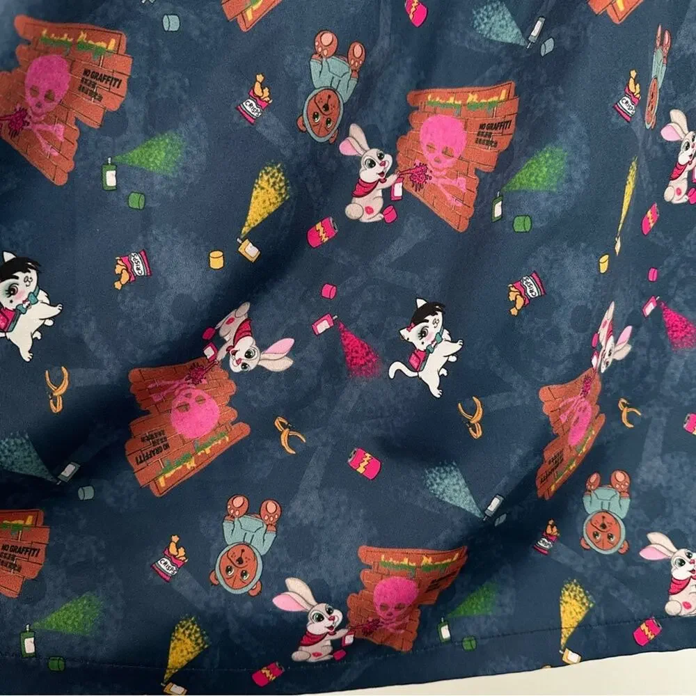 Lindy Bop Pleated Aline Skirt Teddy Bear Rabbit Skull Retro Print size 18